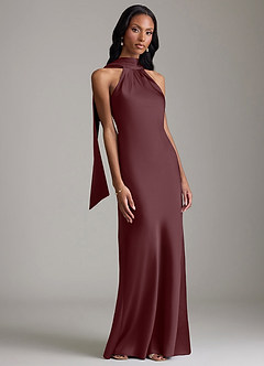 Azazie Cassiana Bridesmaid Dresses Sangria Mermaid Pleated Stretch Satin Dress image6