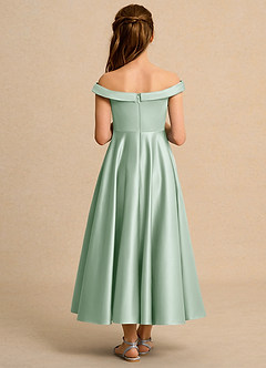 Azazie Teeny Girls Formal Sukienki dla dziewczynek sypiących kwiaty Linia A Pofałdowany Matowy satynowy Długość kostki Sukienka image2