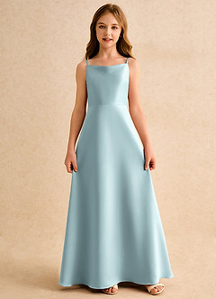 Azazie Joella Girls Formal Flower Girl Dresses Mist A-Line Pleated Matte Satin Dress image5