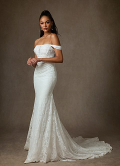 Azazie Idalis Wedding Dresses Diamond White Mermaid Lace Dress image3