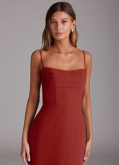 Azazie Saige Bridesmaid Dresses Terracotta A-Line Off the Shoulder Chiffon Convertible Dress image2