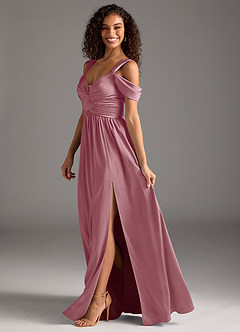 Azazie Lianne Bridesmaid Dresses Vintage Mauve A-Line Off the Shoulder Stretch Satin Dress image7