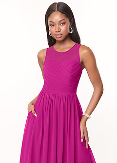 Azazie Nina Bridesmaid Dresses Fuchsia A-Line Pleated Chiffon Dress image5