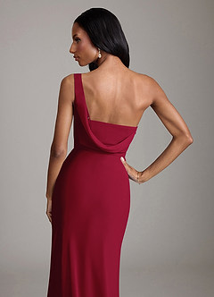 Azazie Madelyn Bridesmaid Dresses Burgundy Mermaid One Shoulder Chiffon Convertible Dress image9