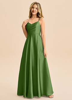 Azazie Rumi Junior Basil A-Line Pleated Stretch Satin Dress image3