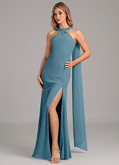 Azazie Kinsley Vestidos de damas de honor Vestido de Bermudas de Gasa de Corte Sirena con Plisado image5