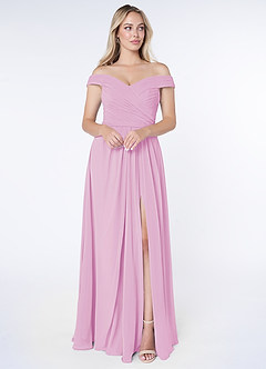 Azazie Audrianna Robes de demoiselle d'honneur Robe Trapèze Convertible en Mousseline de soie Schulterfrei gerafft Rose Bonbon image1