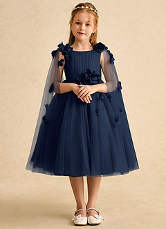 Azazie Staria Blumenmädchenkleider Ballkleid Gestreift Tüll Kleid Dunkelmarine image1