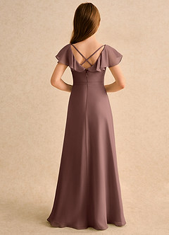 Azazie Nari Girls Formal Flower Girl Dresses Espresso A-Line with Sleeves Chiffon Dress image2