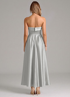 Azazie Lucienne Bridesmaid Dresses Silver A-Line Pleated Stretch Satin Dress image6