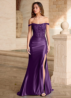 Valeria Lila Samt-Pailletten-Korsett-Satin-Abendkleid image7