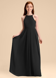 Azazie Arianthe Junior Abito A-Line in Chiffon Plissettato Nero image3