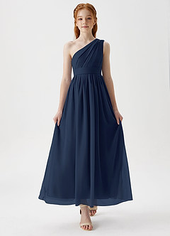 Azazie Anissa Junior Dark Navy A-Line Pleated Chiffon Dress image5