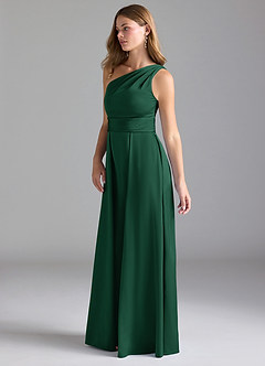 Azazie Dallas Bridesmaid Dresses Dark Green A-Line One Shoulder Stretch Satin Dress image5