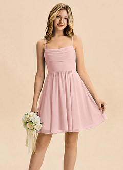 Azazie Bear Junior Powder Pink A-Line Pleated Chiffon Dress image1