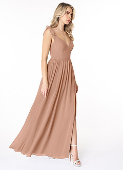 Azazie Stassie Bridesmaid Dresses Champagne Rose A-Line Sweetheart Ruched Chiffon Dress image4