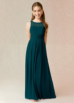 Azazie Bibiane Junior Pine A-Line Pleated Chiffon Dress image1