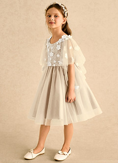 Azazie Mollie Flower Girl Dresses Champagne A-Line Lace Tulle Dress image5