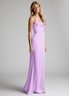 Azazie Elida Bridesmaid Dresses Lilac Sheath Pleated Stretch Satin Dress image3
