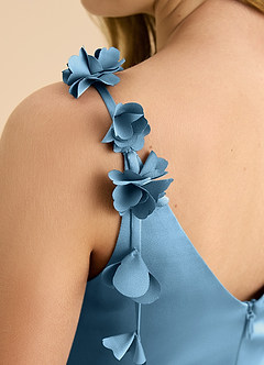 Azazie Gumdrop Junior Steel Blue Empire Pleated Stretch Satin Dress image8