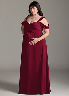 Azazie Rhea vestidos de dama de honor de maternidad Vestido de Corte En A Off The Shoulder Plisado Hasta el suelo Satén Elástico image11