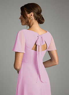 Azazie Kimber Vestidos de damas de honor Vestido de Rosa Caramelo de Gasa de Corte en A con Manga volante image8