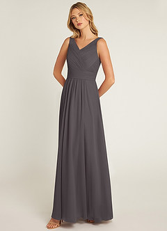 Azazie Pierrette Bridesmaid Dresses Steel Grey A-Line Pleated Chiffon Dress image3