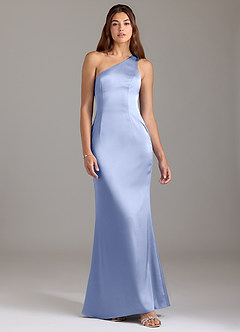 Azazie Arleth At-home Try On Dresses Ice A-Line One Shoulder Stretch Satin Dress image1