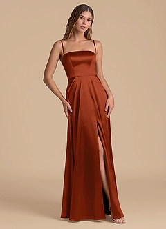 Azazie Wren Jurken voor bruidsmeisjes Jurk van Metaalachtig Satijn met A-Lijn Strapless Kastanjebruin image5