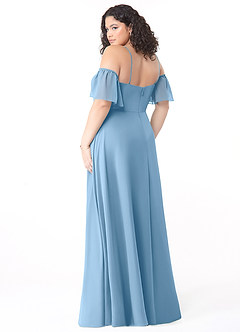 Azazie Sue Jurken voor bruidsmeisjes Converteerbaar Jurk van Chiffon met A-Lijn Off the Shoulder Staal Blauw image10