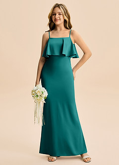 Azazie Galene Junior Mrenneito Joustava satiini Lattian pituus Nuorempi morsiusneito Pukeutua image3