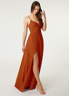 Azazie Minie Final Sale Paprika A-Line Bow Chiffon Dress image1