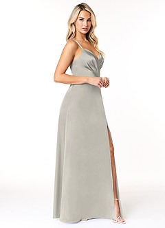 Azazie Madaleine Final Sale English Rose A-Line Pleated Stretch Satin Dress image3