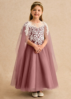 Azazie Dandelion Robe Demoiselle D'honneur Fillette Robe Princesse en Dentelle Rose Du Désert image7