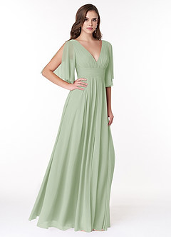 Azazie Temeka Bridesmaid Dresses Dusty Sage A-Line Ruched Chiffon Dress image4