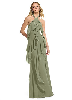 Azazie Velma Bridesmaid Dresses Pistachio A-Line Side Slit Chiffon Dress image3