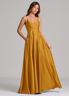 Azazie Amani Suknie dla druhen Linia A Pofałdowany Satyna elastyczna Do ziemi Sukienka image4