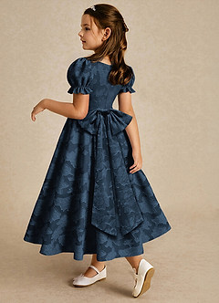 Azazie Joss Flower Girl Dresses Dark Navy A-Line with Sleeves Floral Burnout Dress image2