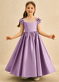 Azazie Toffee Flower Girl Dresses Wisteria Ball-Gown Bow Matte Satin Dress image3
