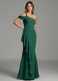 Azazie Ashlynn Vestidos de damas de honor Vestido Esmeralda de Gasa de Corte Sirena con Hombros descubiertos image4