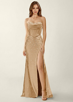 Esme Champagne Two-piece Corset Stretch Satin Mermaid Prom Dress image3