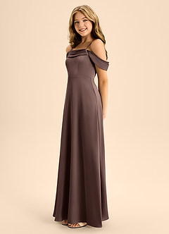 Azazie Anselie Junior Ganache A-Line Off the Shoulder Stretch Satin Dress image6