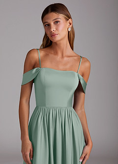 Azazie Calianna Abiti da Damigella Abito Convertibile A-Line in Raso Elasticizzato a Spalla Scoperta Salvia Argentata image2