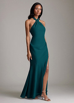Azazie Lorena Bridesmaid Dresses Pine Mermaid Pleated Chiffon Dress image3