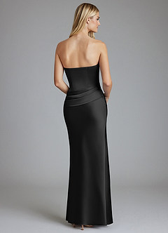 Azazie Lenya Bridesmaid Dresses Black Sheath Pleated Stretch Satin Dress image2