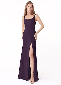 Azazie Salma Final Sale Plum Sheath Side Slit Chiffon Dress image1
