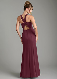 Azazie Rue Bridesmaid Dresses Cabernet A-Line Halter Chiffon Dress image2