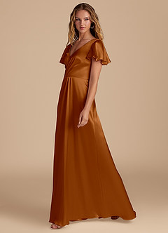 Azazie Soren Final Sale Auburn A-Line Pleated Metallic Satin Dress image4