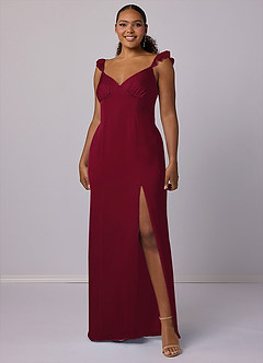 Barbie ♥ Azazie Robes de demoiselle d'honneur Robe Fourreau en Satin extensible Bourgogne image9
