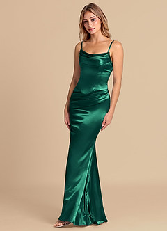 Azazie Sorrel Robes de demoiselle d'honneur Robe Sirène Convertible en Satiné métallisé Corset émeraude image4